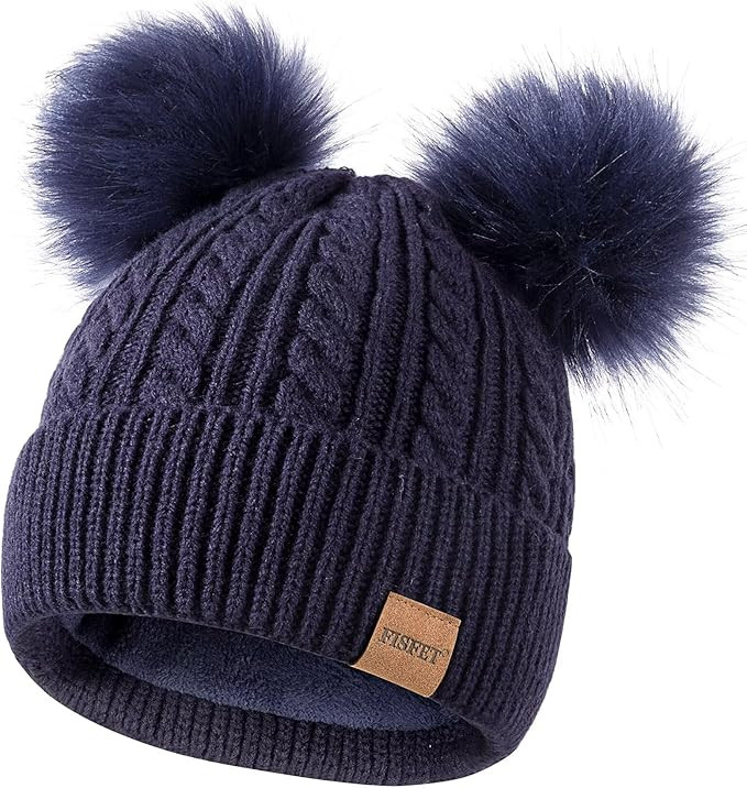 FISFET Beanies Women with Double Pom Pom, Winter Hats for Women Cold Weather Warm Knit Fleece Lin... | Amazon (US)