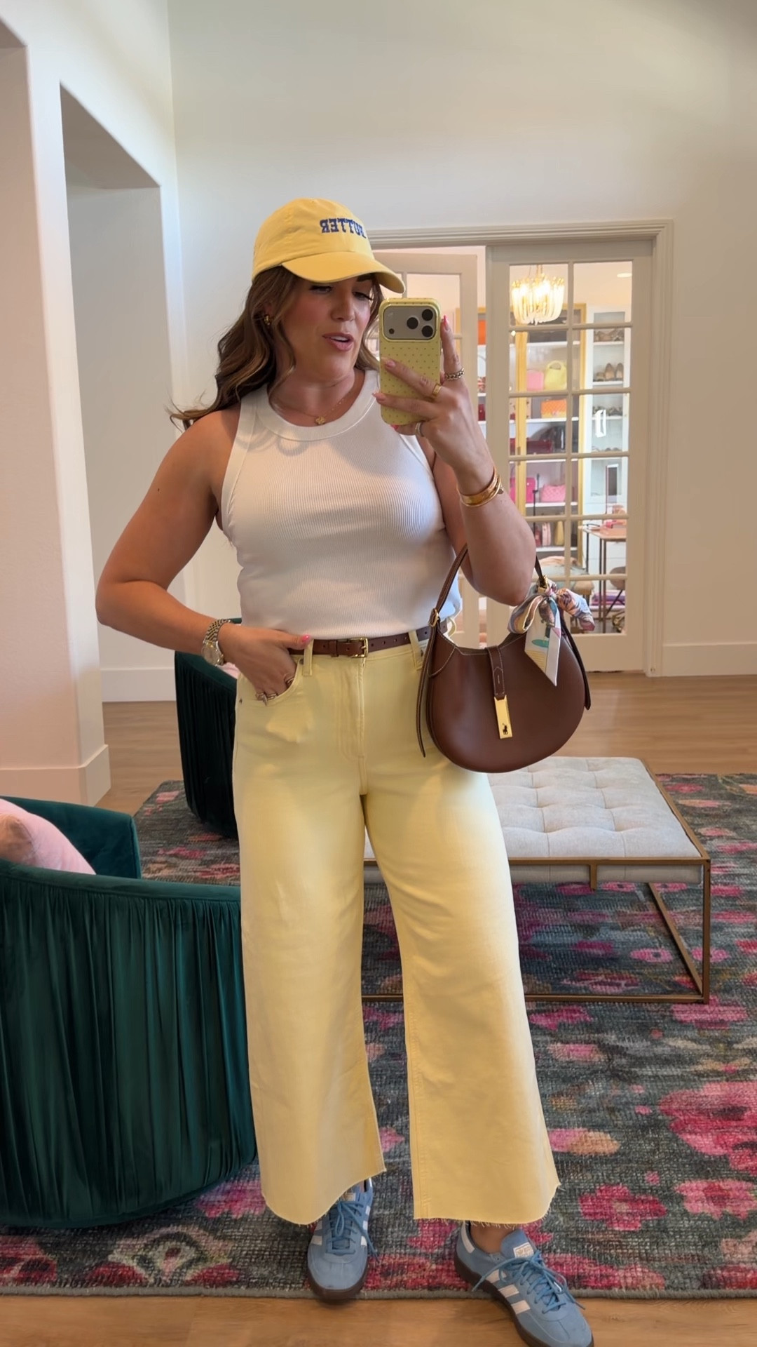 curvy midsize butter yellow outfit for spring! in size large in white ribbed tank and size 30 in butter yellow denim. sport casual mom look!

#LTKSeasonal #LTKMidsize
