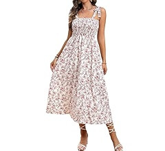 Floerns Women's Floral Print Tie Strap Square Neck Ruffle Boho Maxi Dress | Amazon (US)