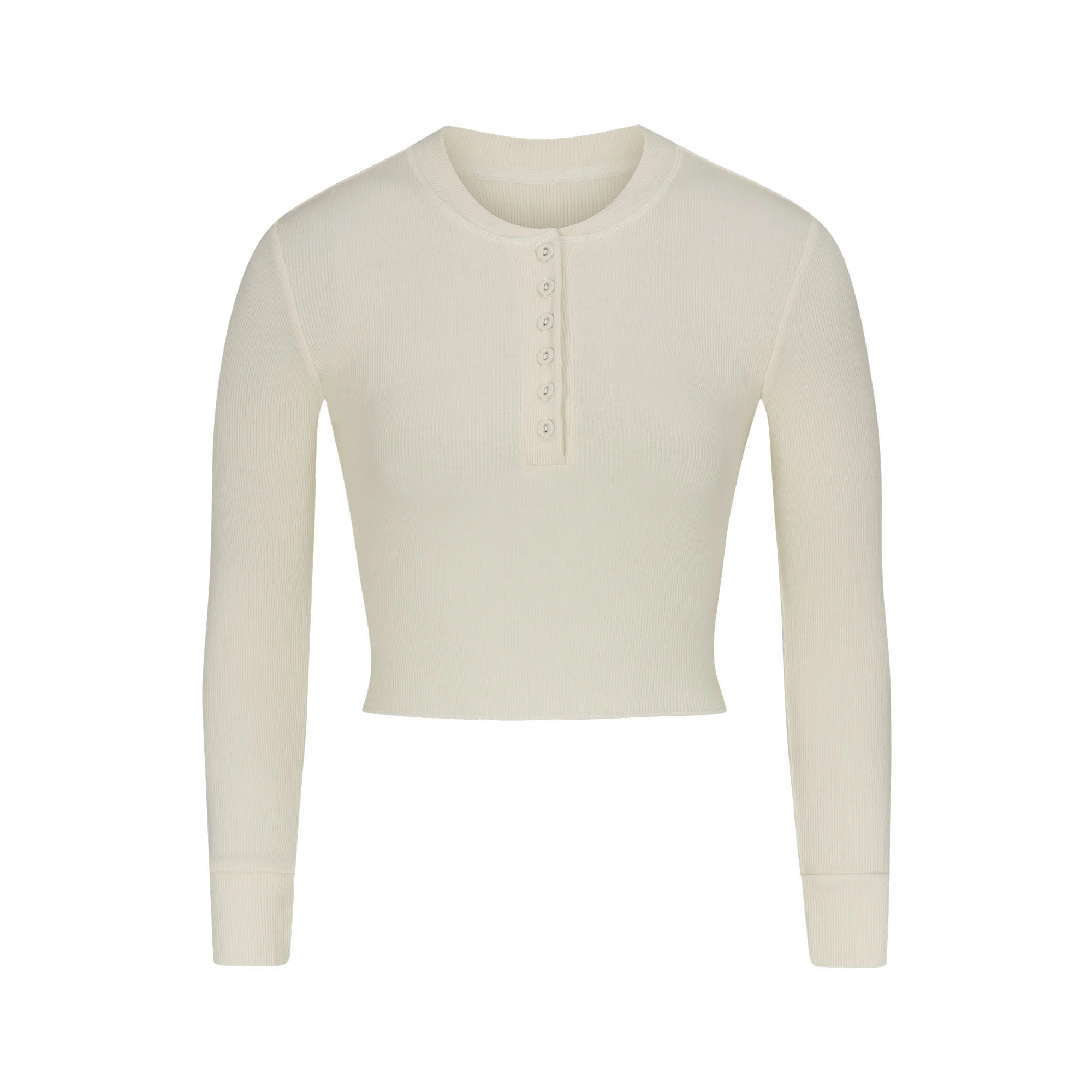 COTTON RIB LONG SLEEVE CROP HENLEY | SKIMS (US)