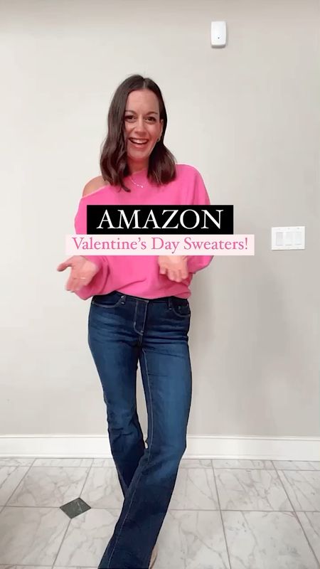 Amazon Valentine’s Day sweaters! All run true to size - wearing a small in all 3.  Bootcut jeans run a tad big, I would size down. Boots run small. 

Valentine’s Day, pink sweater, holiday outfit, amazon finds, Levi’s jeans 

#LTKstyletip #LTKSeasonal #LTKunder50