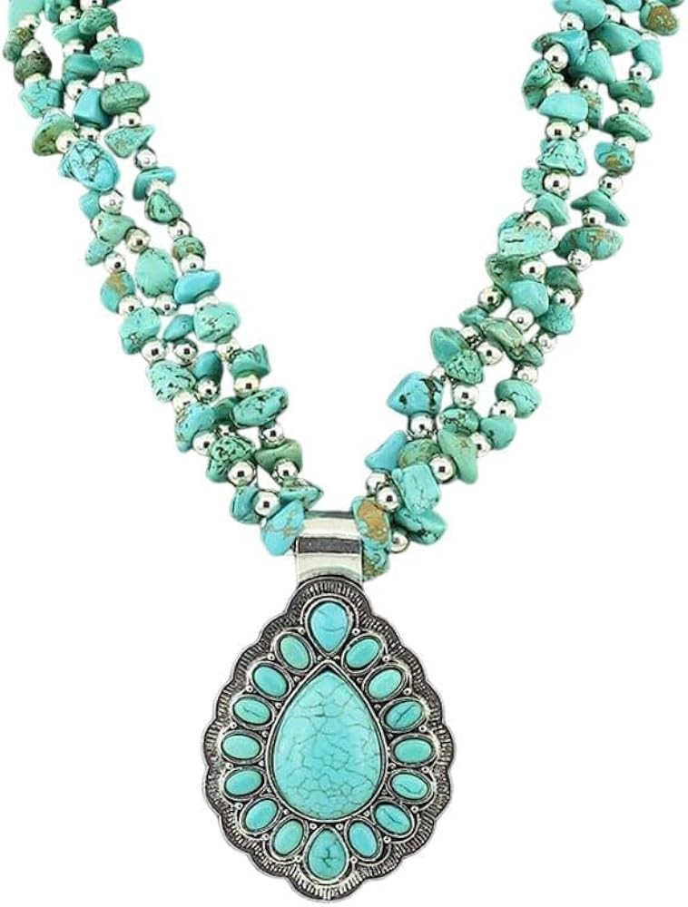 Vintage Irregular Turquoise Beaded Choker Necklace for Women Handmade Bohemian Western Layered Gr... | Amazon (US)
