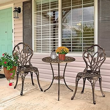 Yaheetech Patio Bistro Sets 3 Piece, Outdoor Rust-Resistant Cast Aluminum Garden Table and Chairs... | Amazon (US)