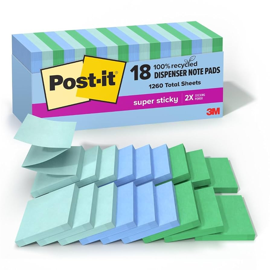 Post-it Super Sticky 100% Recycled Pop-up Notes, Oasis Collection, 3 in. x 3 in., 70 Sheets, 18 P... | Amazon (US)