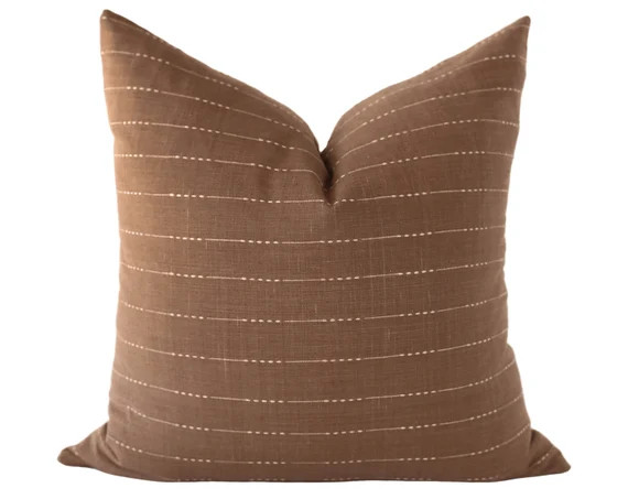Brown and Cream Stripe Linen Throw Pillow Cover Brown Throw - Etsy | Etsy (US)