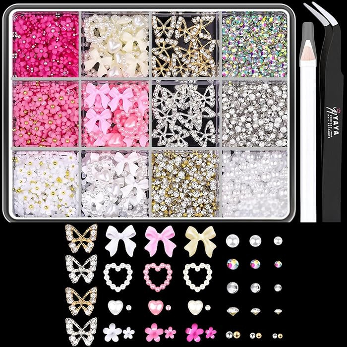 2000PCS 3D Nail Charms Set – Butterfly, Flower, Heart, Star, Diamond Nail Art Gems – Chunky A... | Amazon (CA)