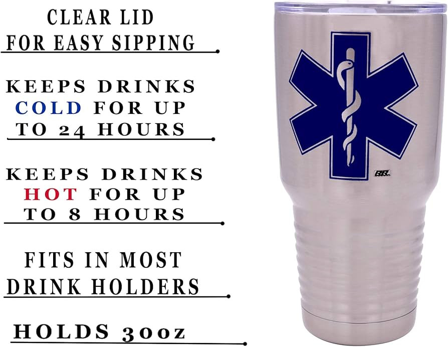 Rogue River Tactical EMT EMS Star of Life 30 Ounce Travel Tumbler Mug Cup with Lid Paramedic Gift... | Amazon (US)