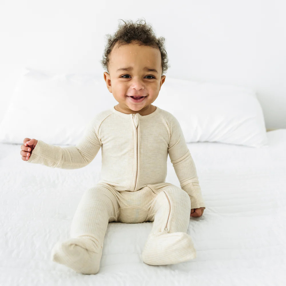 Heather Oatmeal Ribbed Zippy | Little Sleepies
