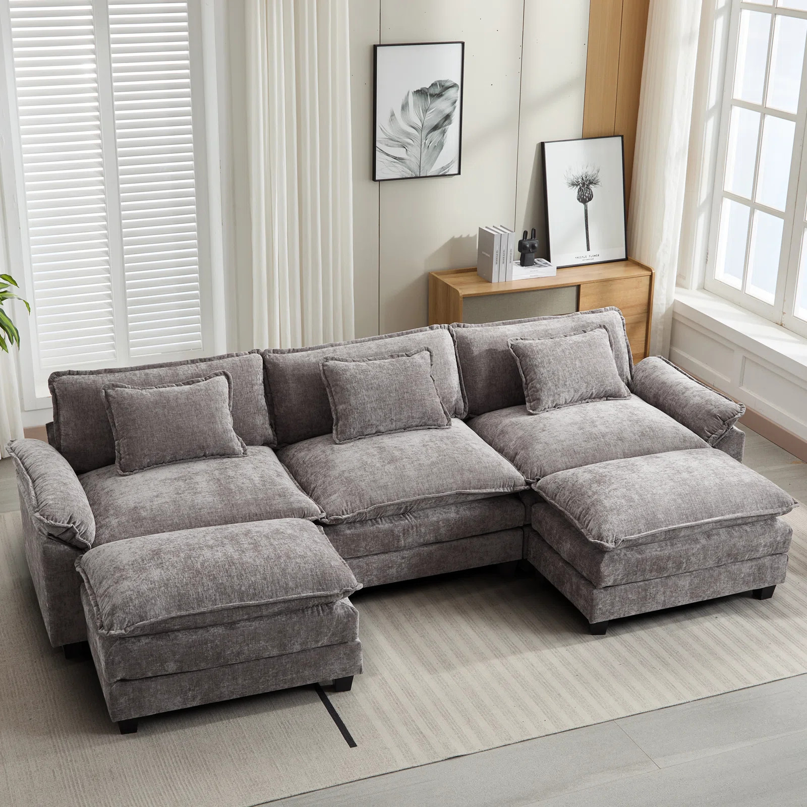 Praylow 120” Comfy Cloud Couch U Shaped Sectional Sofa with Two Ottomans | Wayfair North America
