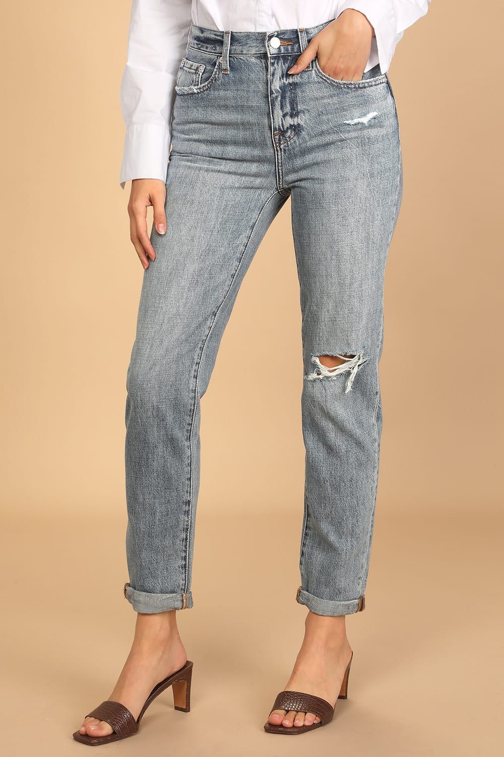 Presley '90s Roller Light Wash Faded High-Rise Distressed Jeans | Lulus (US)