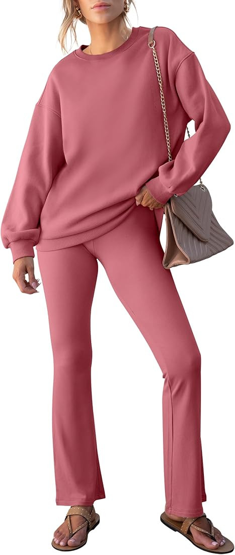 ANRABESS Women 2 Piece Sweatsuits Lounge Set Oversized Fleece Crewneck Sweatshirts Flare Pants 20... | Amazon (CA)