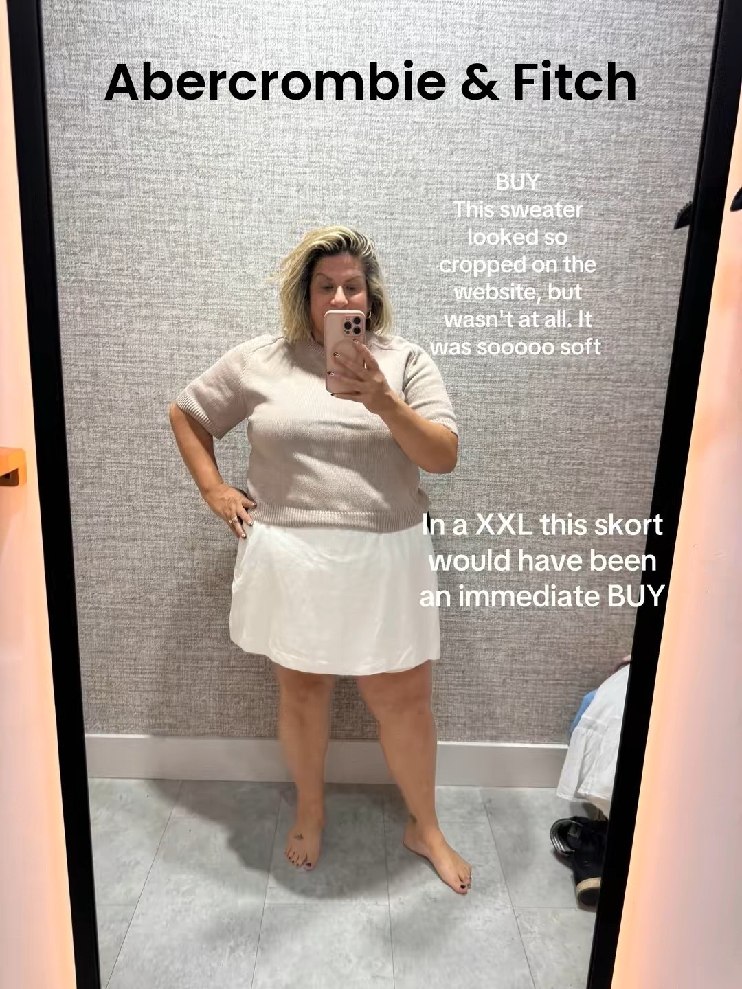 As a plus size girl, I prefer XXL, but this store only had XL. I loved this soft sweater. Online it looked really cropped, but wasn't in real life. The skort would have been better in an XXL. Both wear an xL in the picture. For reference I am 5'4" 250 lbs, 44C, 43 inch waist, 53 inch hips. 

#LTKFallSale #LTKPlusSize #LTKSeasonal
