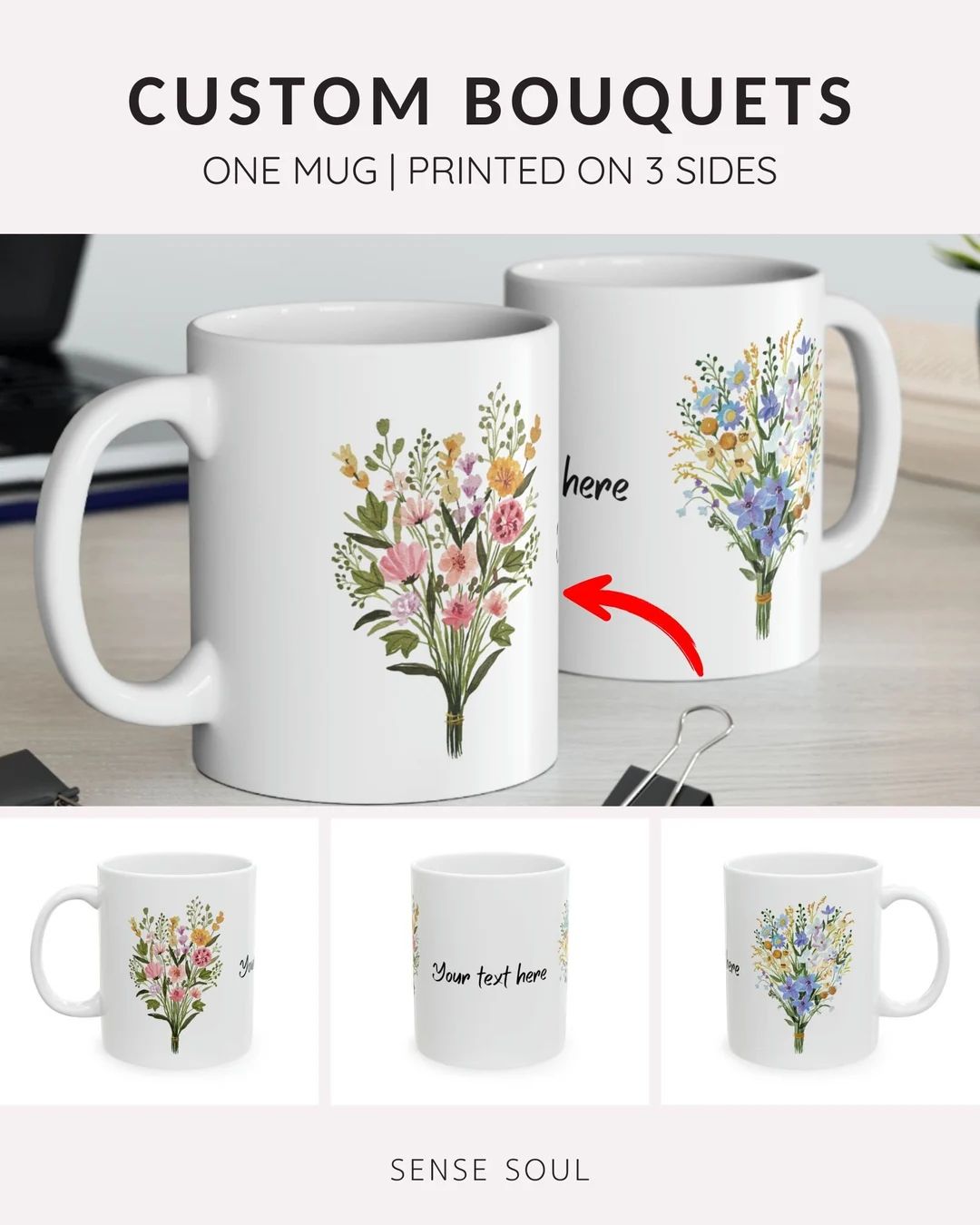 Custom Flower Bouquets Mug, Plant Lover Mom Mug, Mother's Day Personalized Message, Grandma Gift ... | Etsy (US)