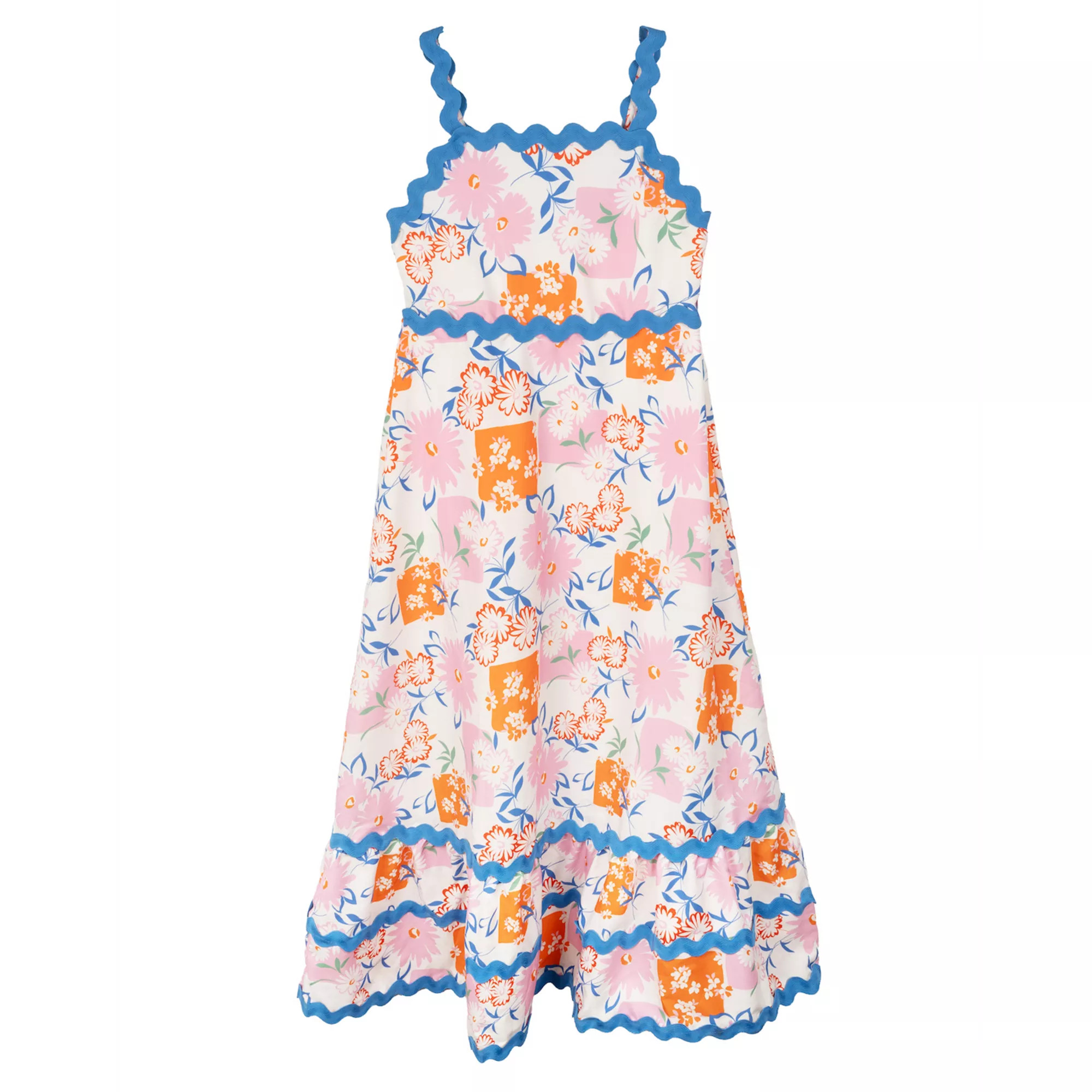 Girls 7-16 Rare Editions Tropical Print Ric Rac Trim Maxi Dress | Kohl's