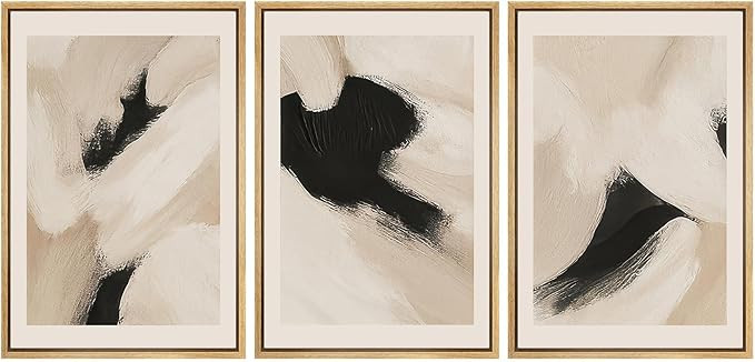 SIGNFORD Framed Canvas Print Wall Art Set Neutral Abstract Black and Beige Modern Minimalist Brus... | Amazon (US)
