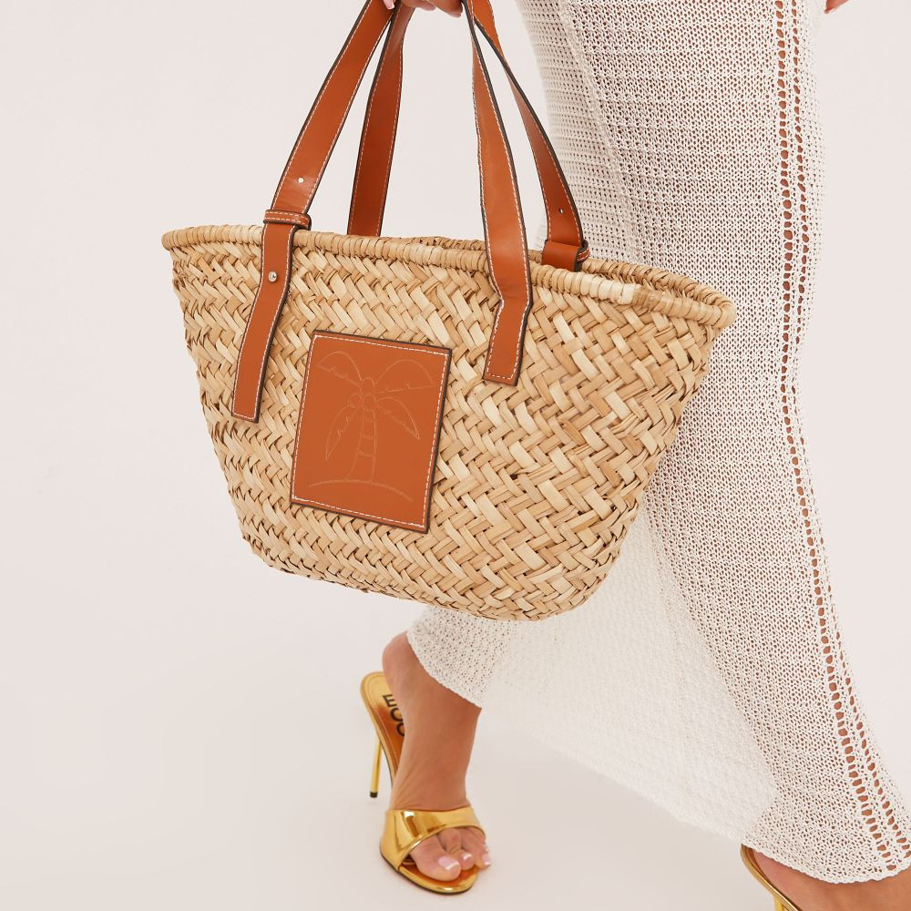 Piper Shaped Shopper Bag In Beige Woven | EGO (UK)