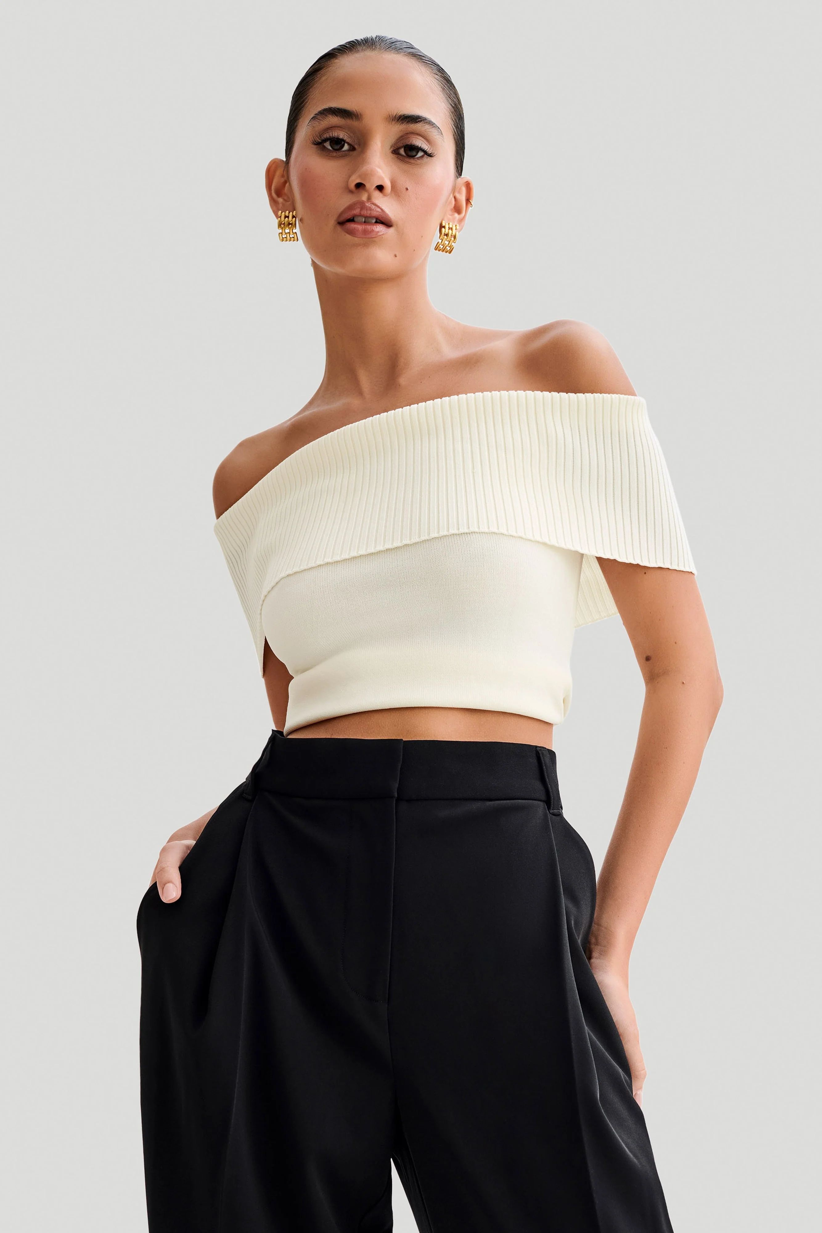 Susanna Off Shoulder Knit Top - Ivory | MESHKI US