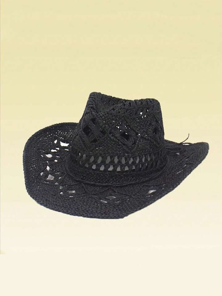 1pc Women's Western Cowboy Hat With Large Brim, Woven Straw Hat, Sunshade, Suitable For Outdoor A... | SHEIN