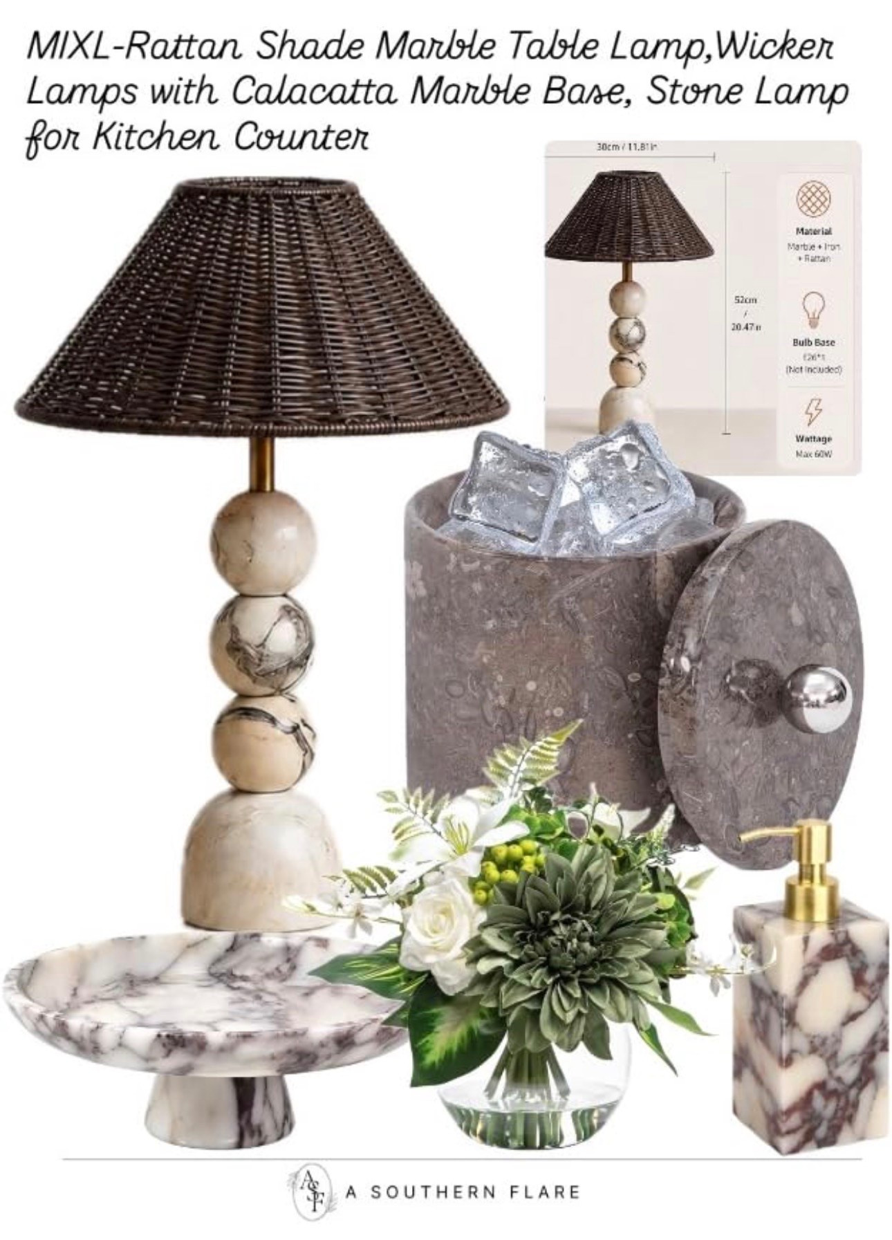 marble and rattan lamps. Perfect for any room! #HomeDecor #ElegantTouches / soap dispenser / ice bucket / faux stems

#LTKHome