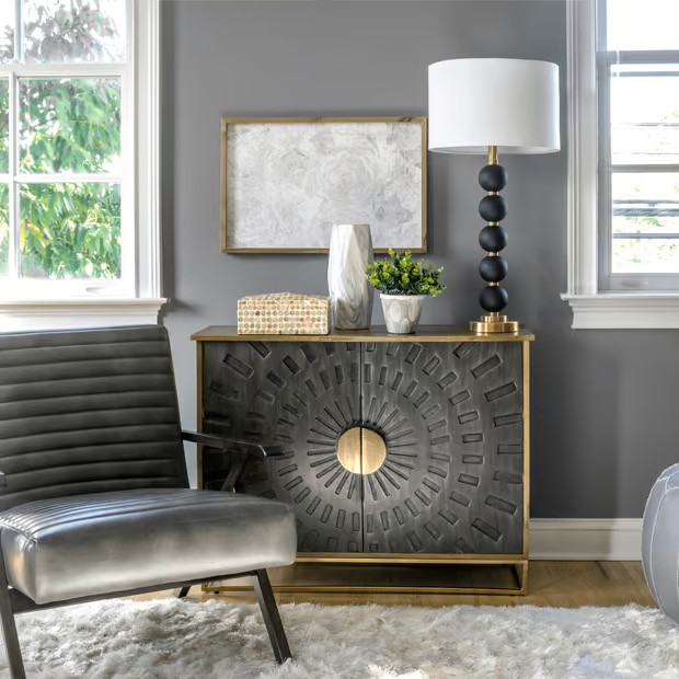 Black 31-inch Iron Pearl Table Lamp | Rugs USA