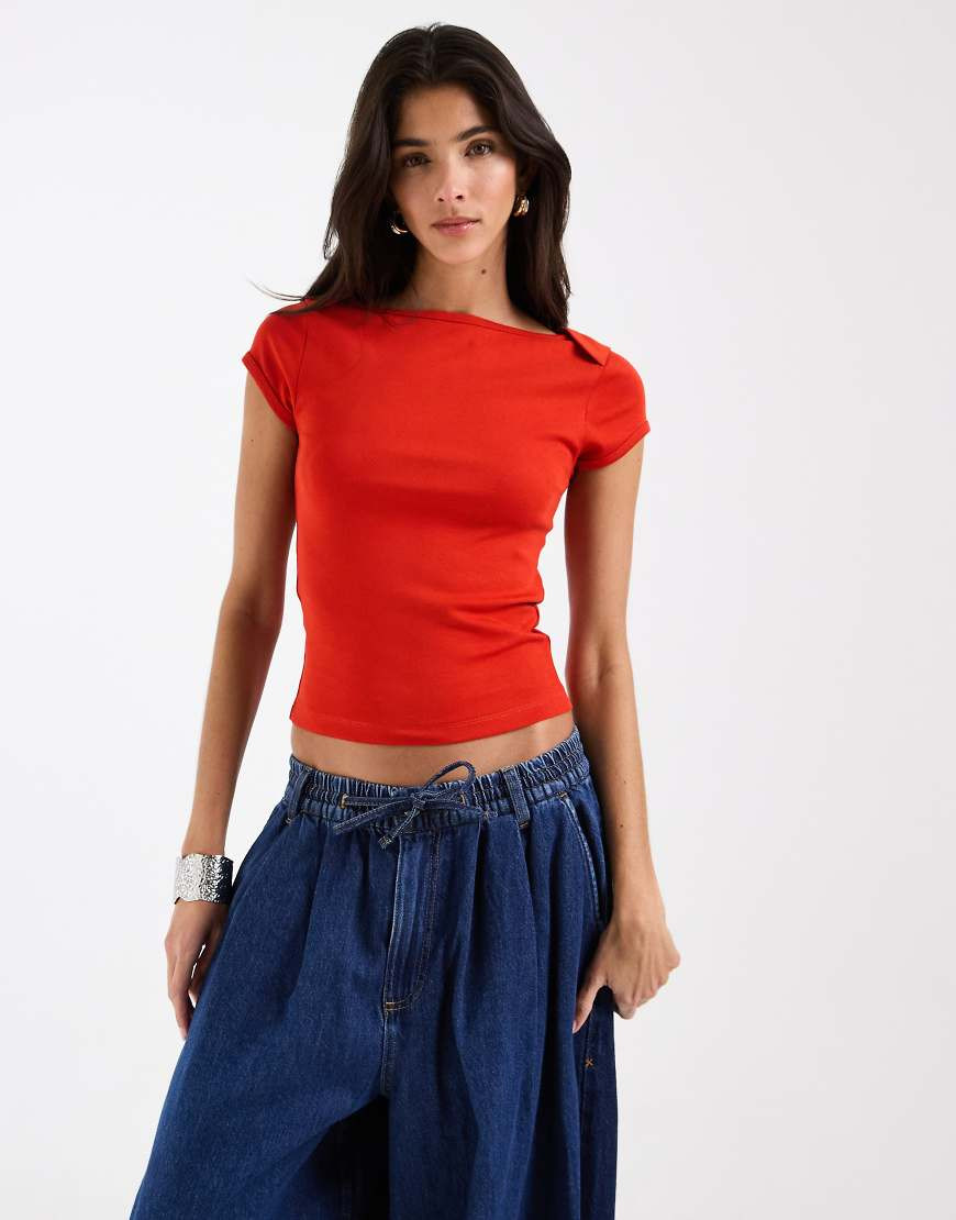 ASOS DESIGN boat neck short sleeve baby tee in red | ASOS (Global)