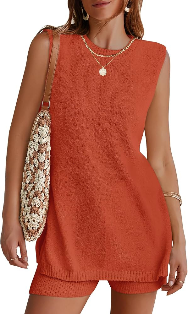 NENONA Women's Summer Sleeveless Sweater Sets Casual Knit Tunic Tops and Shorts 2 Piece Outfits | Amazon (US)