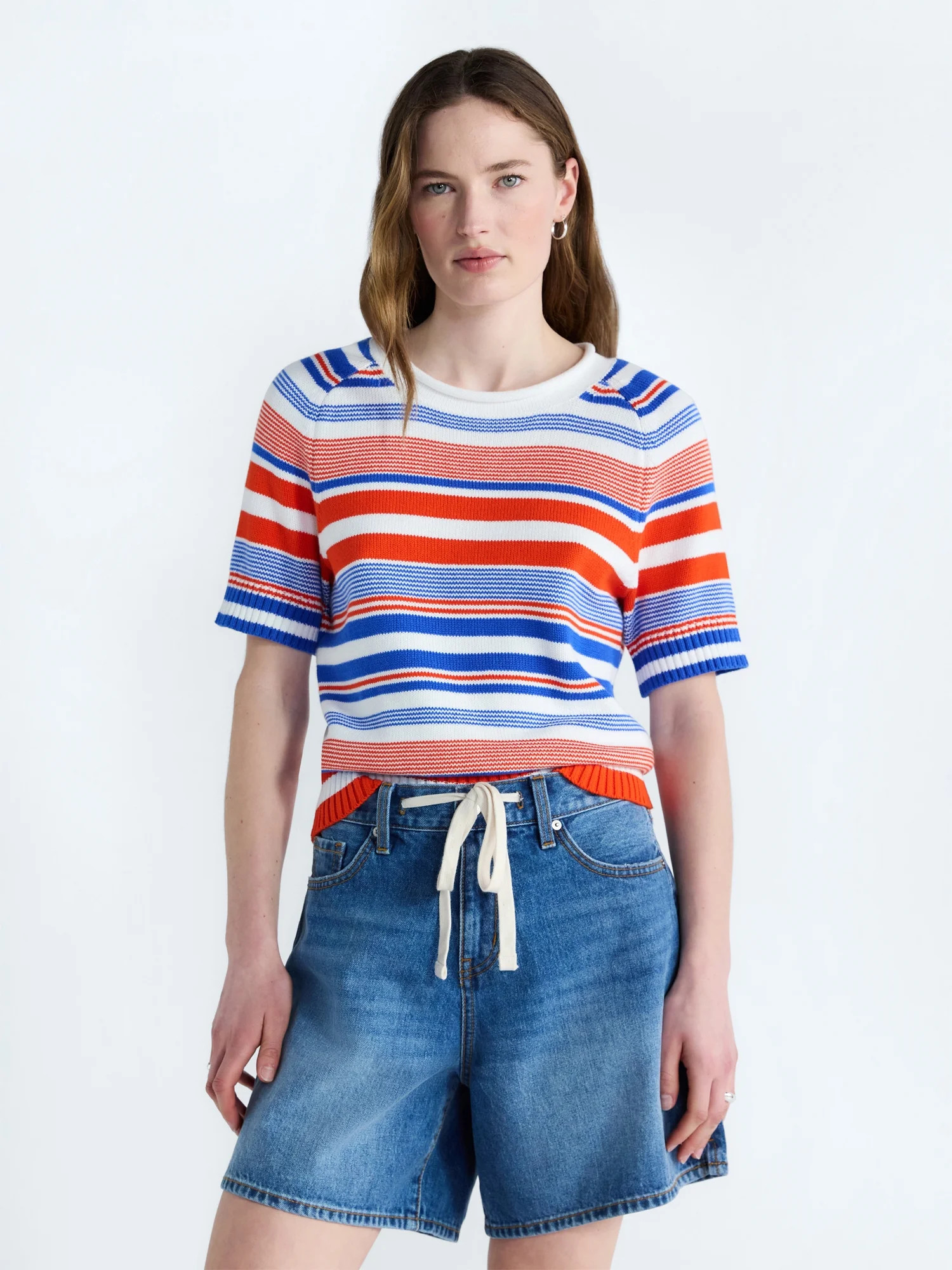 Free Assembly Women's and Women's Plus Roll Neck Cotton Sweater with Short Sleeves, Sizes XS-4X | Walmart (US)