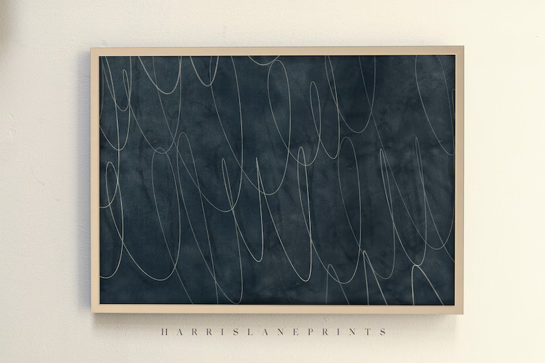 Original Art Print | "Deep Cyan Indigo Abstract" | Modern | Texture | Neutral | Scribble | Farmho... | Etsy (US)