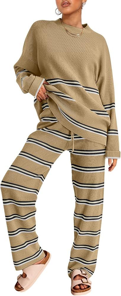 LILLUSORY 2 Piece Outfits for Women 2024 Fall Fashion Oversized Striped Sweaters Sets Cozy Lounge... | Amazon (US)