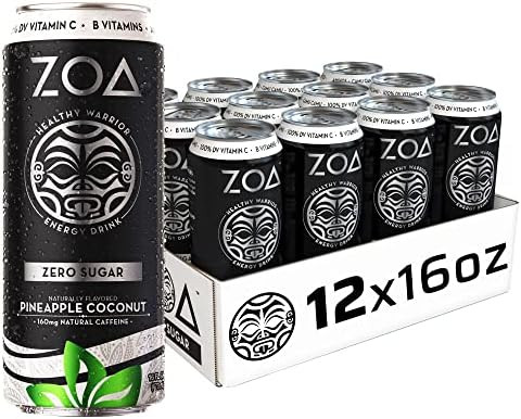 ZOA Zero Sugar Healthy, Positive Energy Drink, Pineapple Coconut, 16 oz. (12 Pack) - Supports Immuni | Amazon (US)