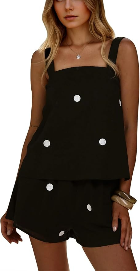 Women 2 Piece Shorts Set Polka Dot Square Neck Tank Top Shorts Summer Vacation Beach Matching Out... | Amazon (US)