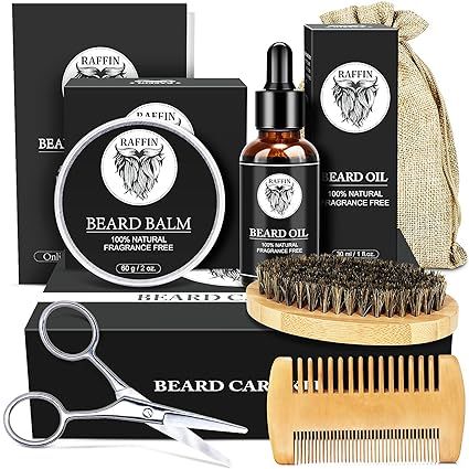 Beard Kit for Men - Beard Gift Sets with Beard Oil, Beard Balm, Beard Brush, Beard Comb, Mustache... | Amazon (US)