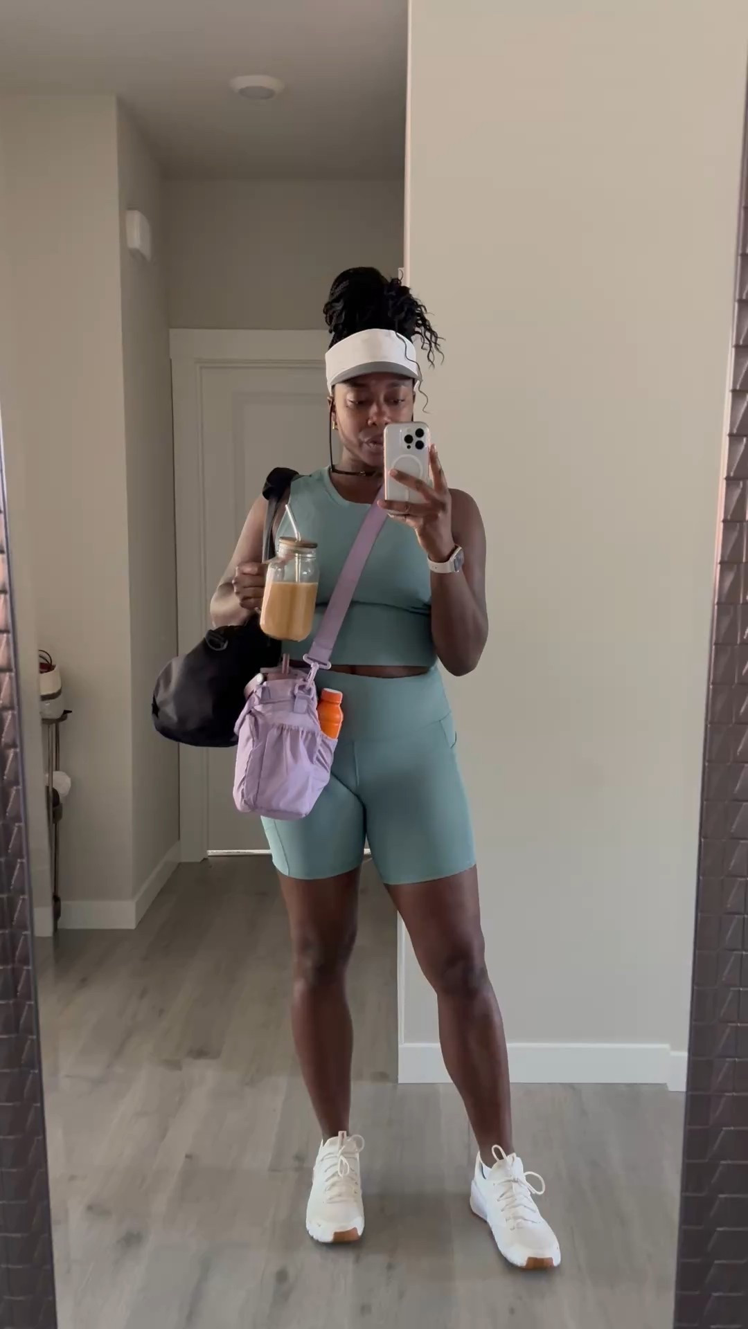 Sharing all my workout essentials! These are my go to from outfits from #Fabletics, #AlaniNu protein drinks, #CalPak water bottle bag & my shoes 