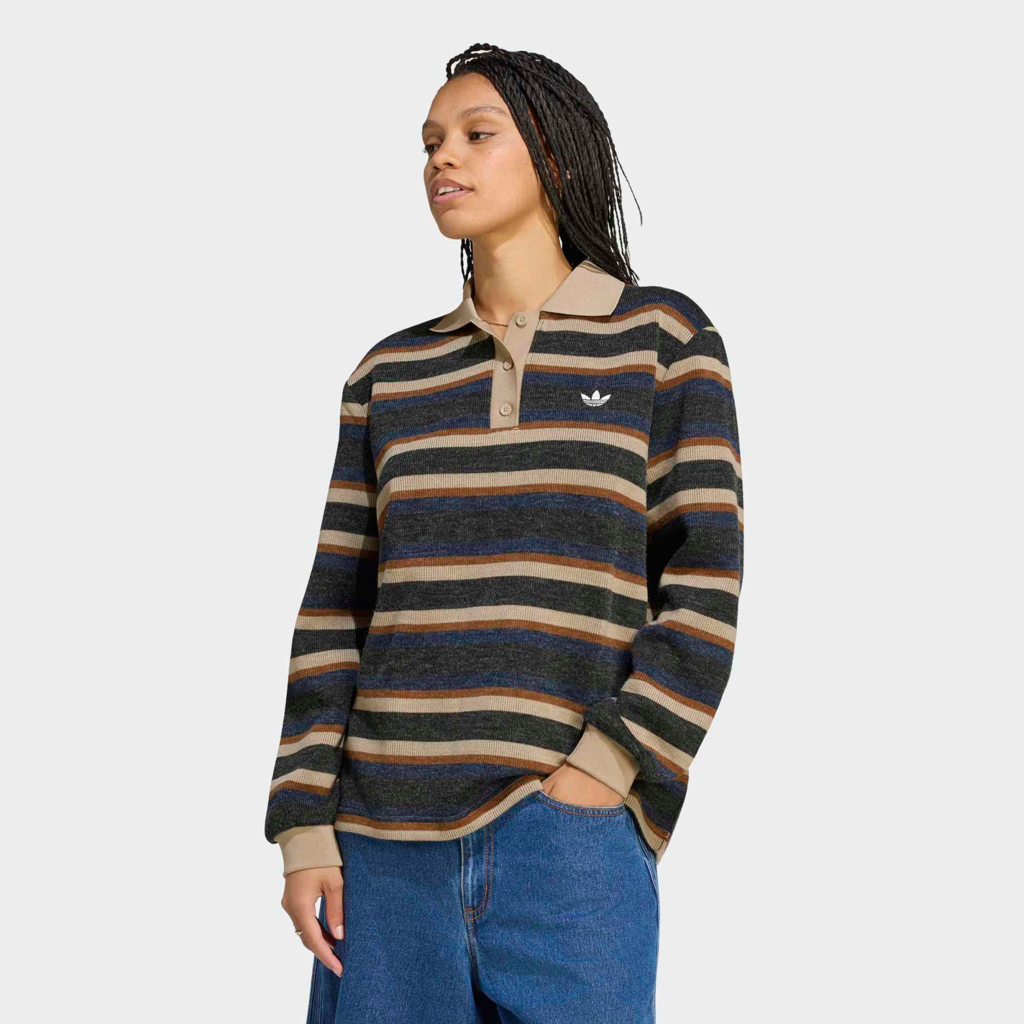 adidas Originals Women's Stripe Knitted Polo, Medium, Black/Navy/Khaki | DICK'S Sporting Goods