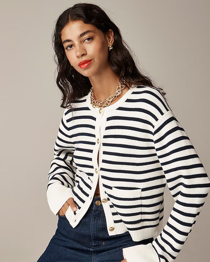 New relaxed Emilie sweater lady jacket in stripe | J. Crew US