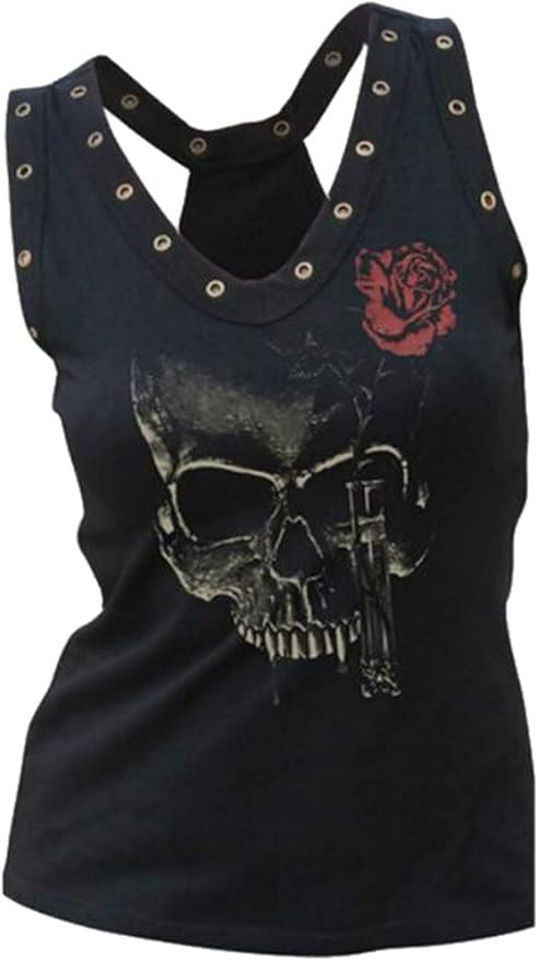 Skull Shirts for Women Tank Tops Sleeveless Workout Summer Printed Loose Running T-Shirt Vest | Amazon (US)