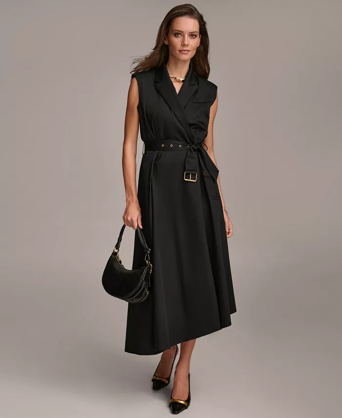 Donna Karan Women's Belted Sleeveless Shirt Dress - Macy's | Macy's