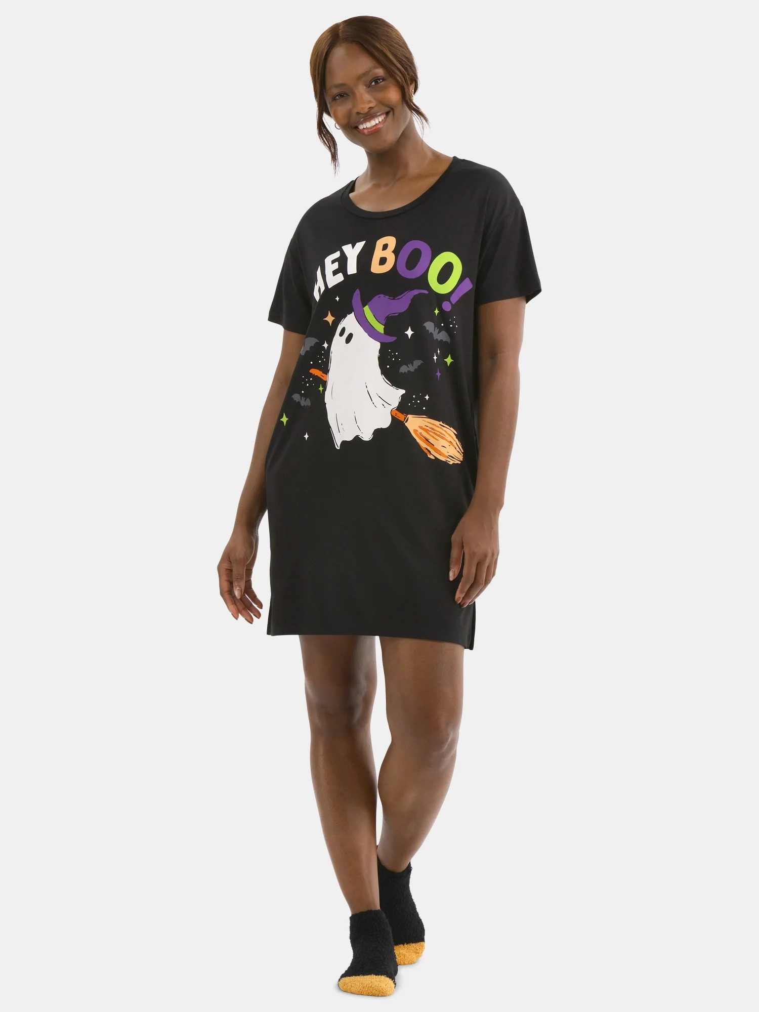 Halloween Women's Printed Sleepshirt Top and Socks Set from Way to Celebrate, 2-Piece, Sizes XS-3... | Walmart (US)