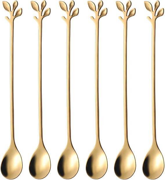 AnSaw 6-Piece Elegant Gold Leaf Long Handle Teaspoons - 7.4" Stainless Steel Stir Spoons for Coff... | Amazon (US)