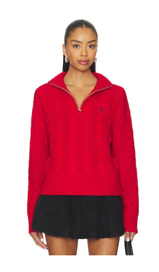 Polo Ralph Lauren Cable Wool Cashmere Half Zip Sweater in Red. - size XL | Revolve Clothing (Global)