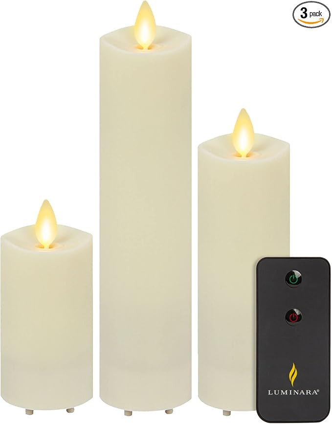 Luminara Outdoor Slim Pillar Flameless LED Candle, Set of 3 Ivory, Moving Flame Weather Resistant... | Amazon (US)