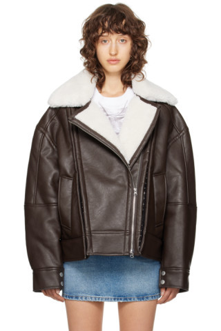 Y/Project - Brown Hook & Eye Faux-Leather Jacket | SSENSE