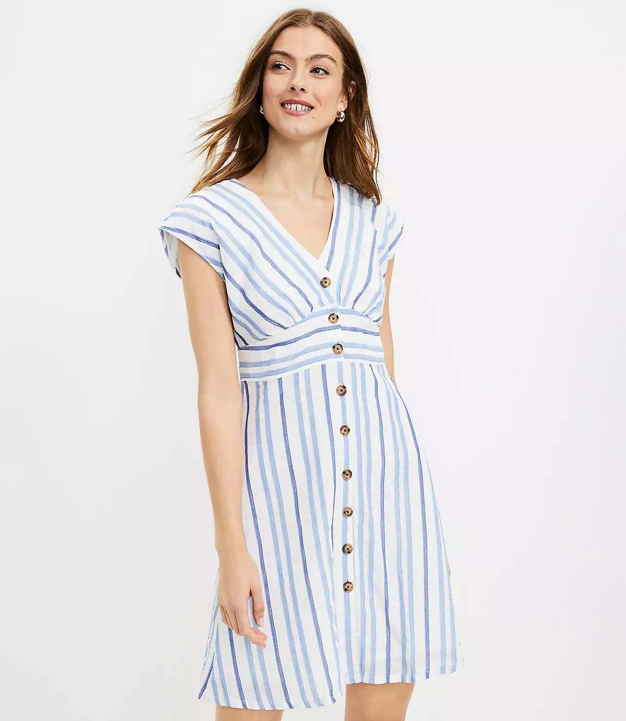 Striped Button Flare Dress | LOFT