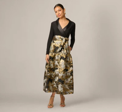 Petite Combo Floral Jacquard Dress In Black Gold | Adrianna Papell