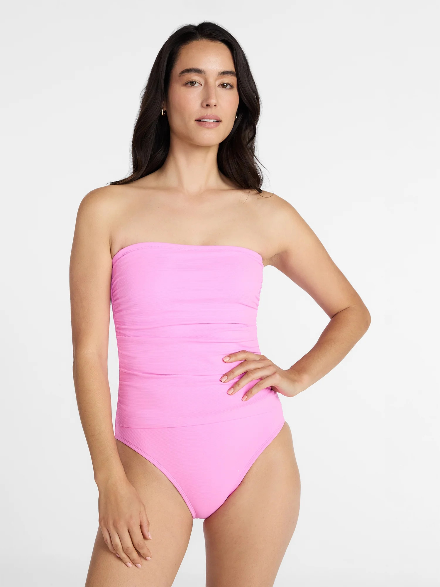 Time and Tru Women's and Women's Plus Ribbed Bandeau One Piece Swimsuit, Sizes XS-3X | Walmart (US)