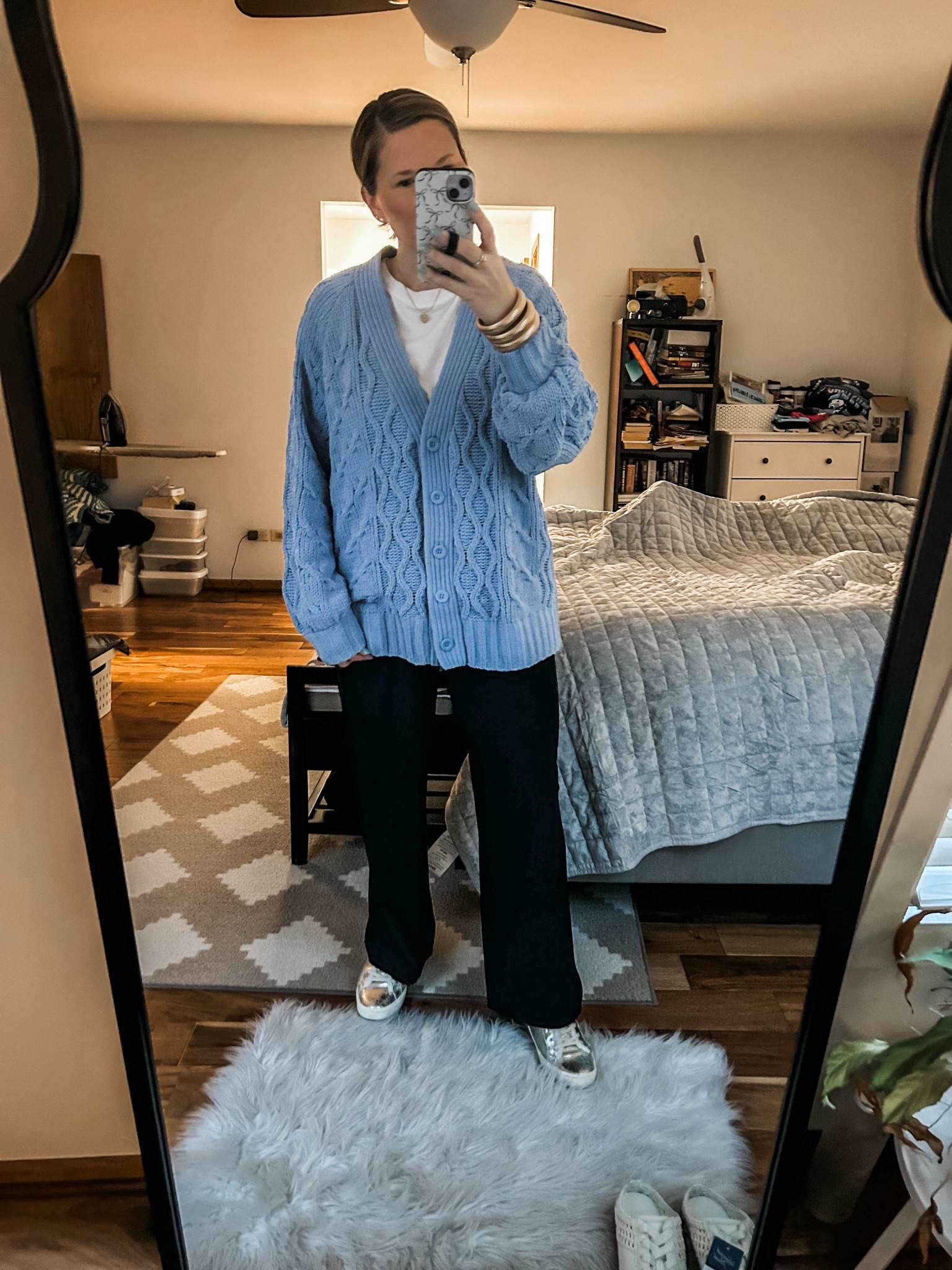 Yes, that’s my sick husband laying in bed behind me 😂 I had only like 20 minutes to get myself ready since I was solo so this is not my most put-together self but that’s ok, I survived! This sweater is ssoooooooo soft!!! Size down!! 

#LTKMidsize #LTKOver40 #LTKWorkwear