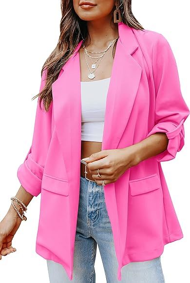 Imily Bela Womens Casual Blazers Long Sleeve Lapel Open Front Work Office Jacket with Pockets | Amazon (US)