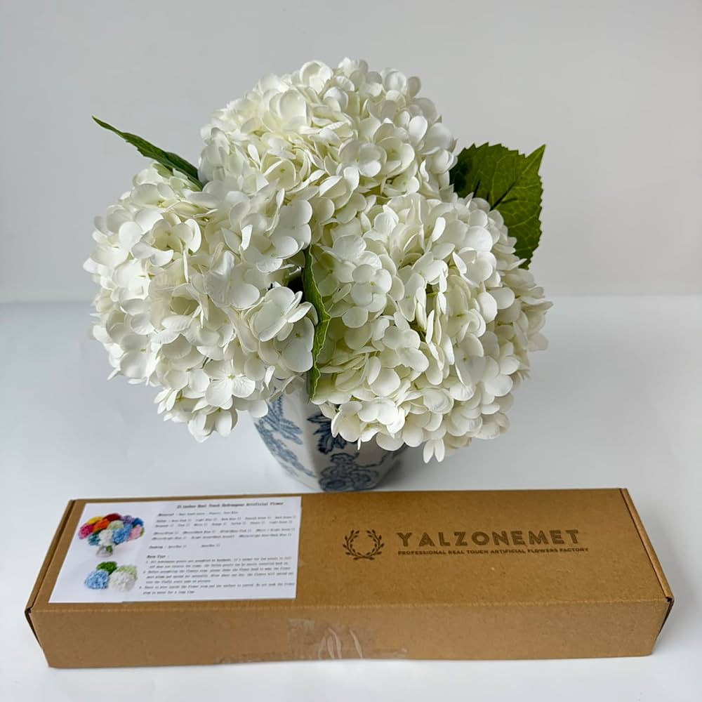 RUZUQE 3 Pcs 21in White Artificial Hydrangea Flower Natural Lifelike Real Touch Faux Large Royal ... | Amazon (US)