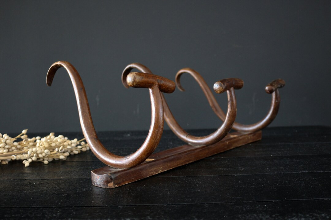 1920s Wooden Wall Coat Rack With 3 Hooks, Bentwood Wall Mount Coat and Hat Rack, Antique Wood Rac... | Etsy (US)