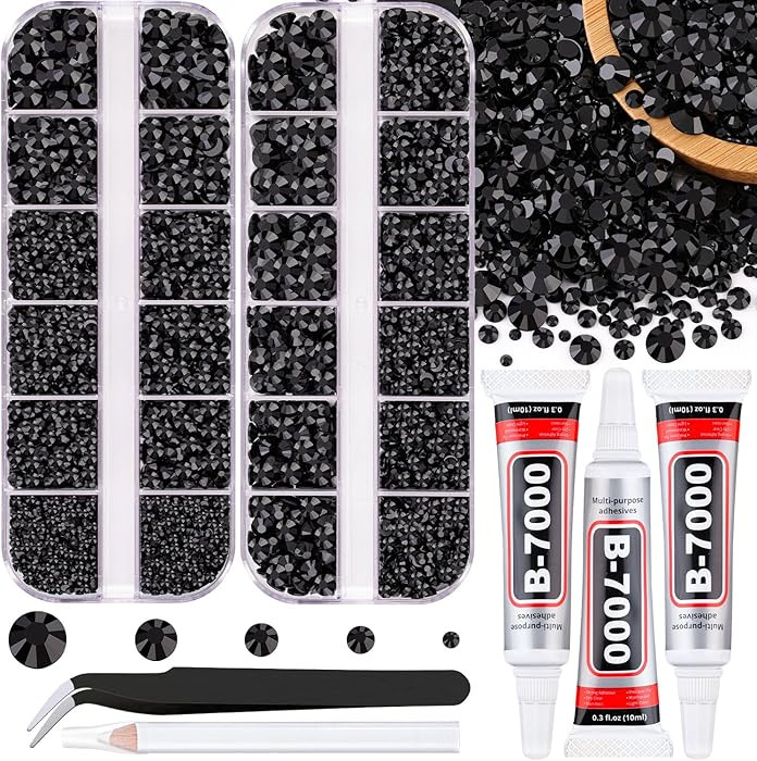 Resin Jelly Rhinestones for Crafting with B7000 Jewelry Glue, 2 Boxes Black Flatback Crystals wit... | Amazon (US)